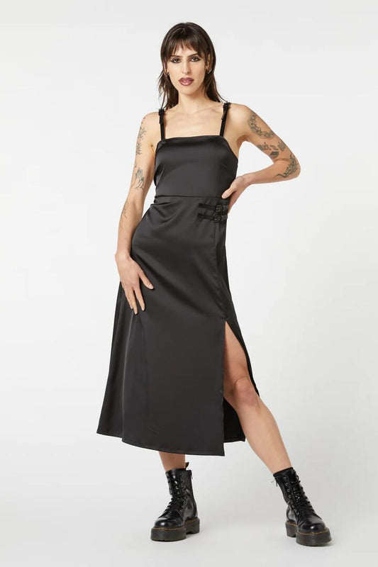 Image of a model wearing Dress. Productname: Birth Chart Midi Dress in Black colour by brand - Dangerfield