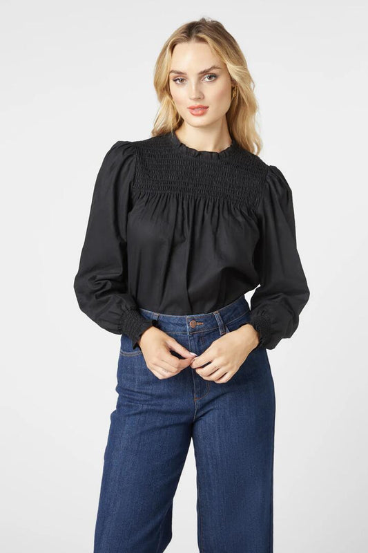 Image of a model wearing Tops. Productname: Polly Top in Black colour by brand - Princess Highway