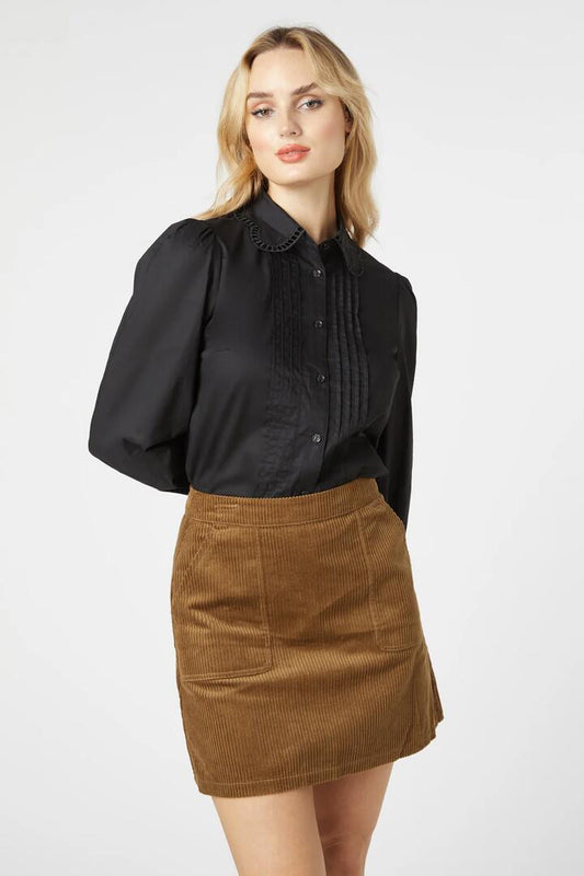 Image of a model wearing Tops. Productname: Petal Blouse in Black colour by brand - Princess Highway
