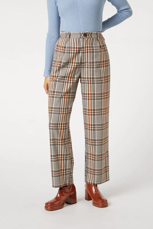 Image of a model wearing Pants. Productname: Tabitha Check Pant in Mocha colour by brand - Princess Highway