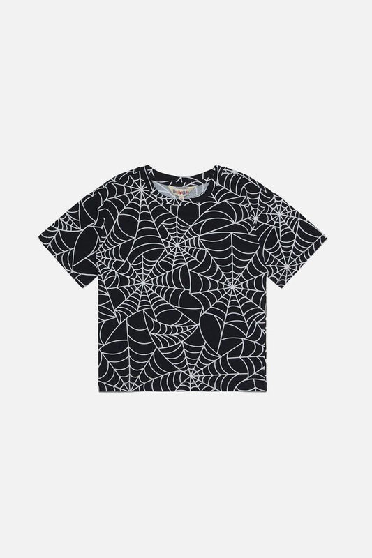 Image of a model wearing Tops. Productname: Web Kids Tee in Black colour by brand - Dangerkids