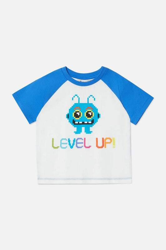 Image of a model wearing Tops. Productname: Level Up Kids Tee in Multi colour by brand - Dangerkids