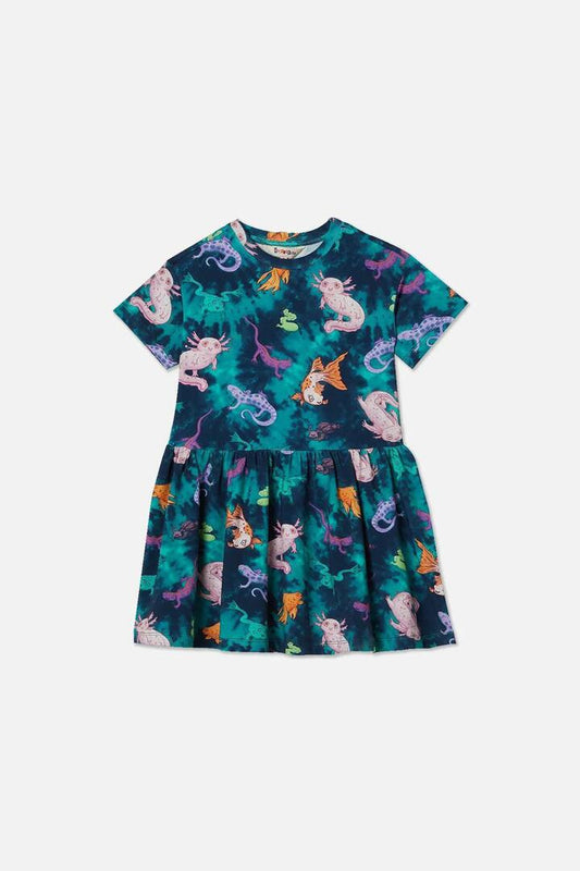 Image of a model wearing Dress. Productname: Pondlife Kids Dress in Green colour by brand - Dangerkids