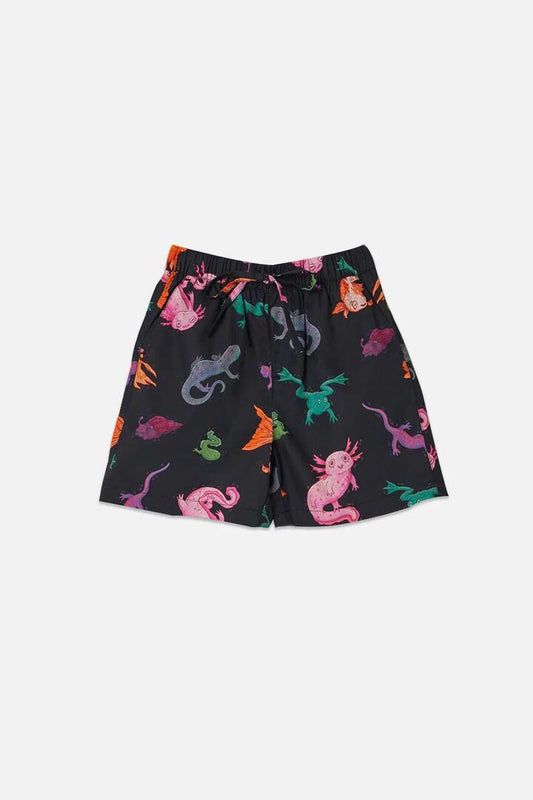 Image of a model wearing Shorts. Productname: Pond Life Kids Shorts in Black colour by brand - Dangerkids