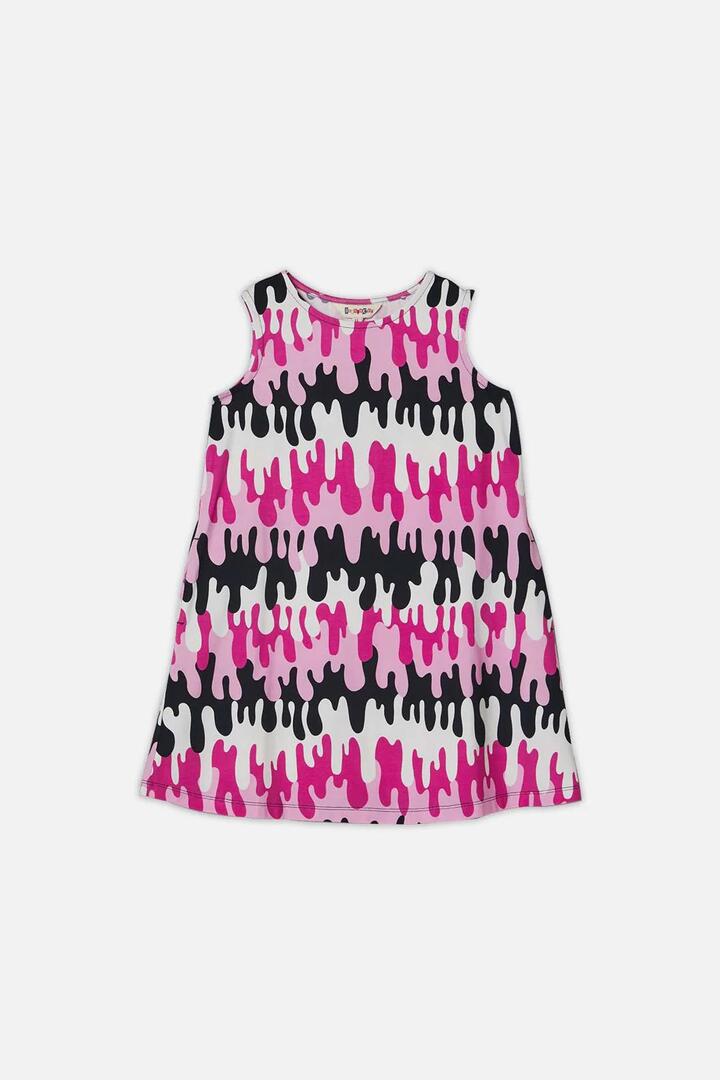 Image of a model wearing Dress. Productname: Drip Drip Kids Jersey Dress in Multi colour by brand - Dangerkids