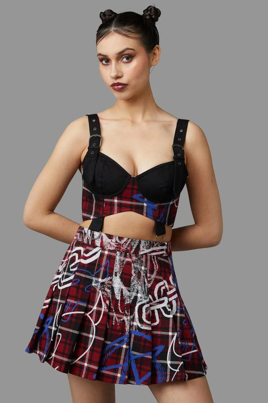 Image of Lingerie. Productname: Tag Tartan Corset Top in Black/Red colour by brand - Black Friday