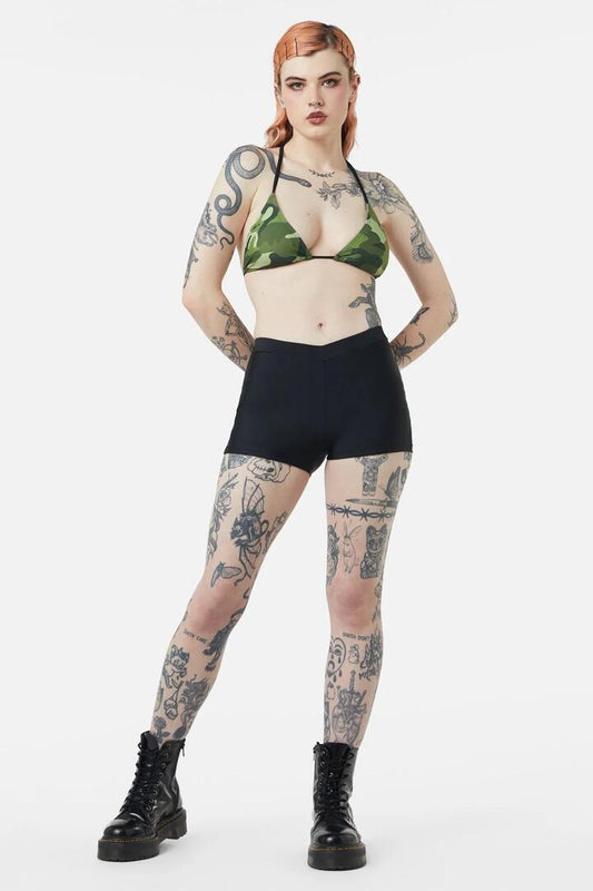Image of a model wearing Shorts. Productname: Swim Booty Shorts in Black colour by brand - Dangerfield