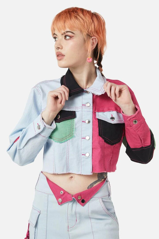 Image of a model wearing Outerwear. Productname: Kewties Patch Jacket in Multi colour by brand - Dangerfield