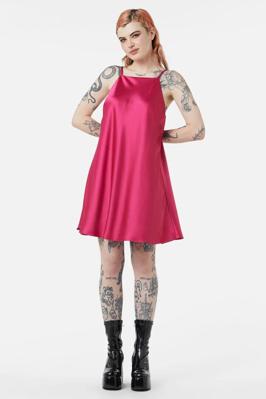 Image of a model wearing Dress. Productname: Call Me Dress in Raspberry colour by brand - Dangerfield