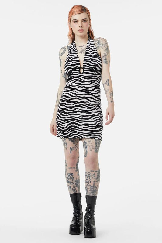 Image of a model wearing Dress. Productname: Debbie Dress in Black/White colour by brand - Dangerfield