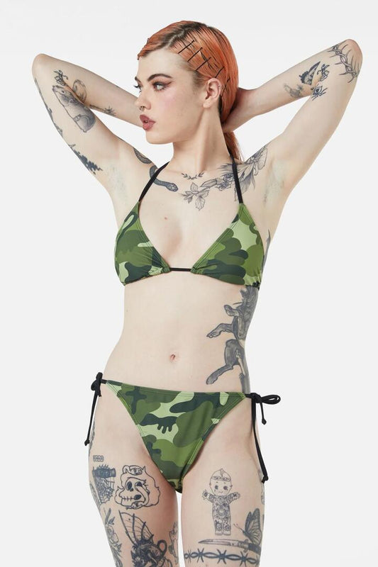 Image of Swimwear. Productname: Nook Of The Garden Camo Bikini Bottom in Green colour by brand - Dangerfield