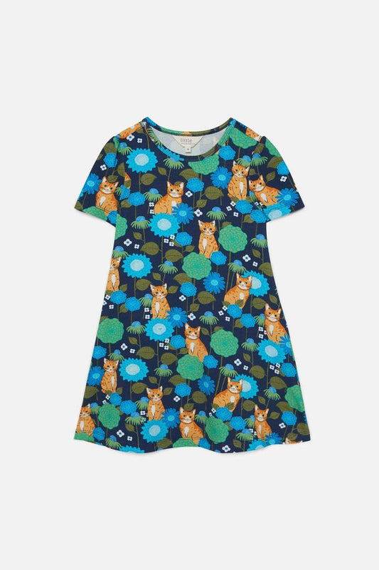 Image of a model wearing Dress. Productname: Meadow Cat Kids Dress in Navy colour by brand - Princess Highway Kids