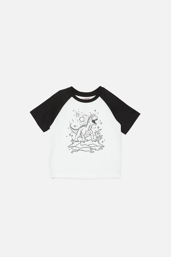 Image of a model wearing Tops. Productname: Colour In Dino Kids Tee in Multi colour by brand - Dangerkids