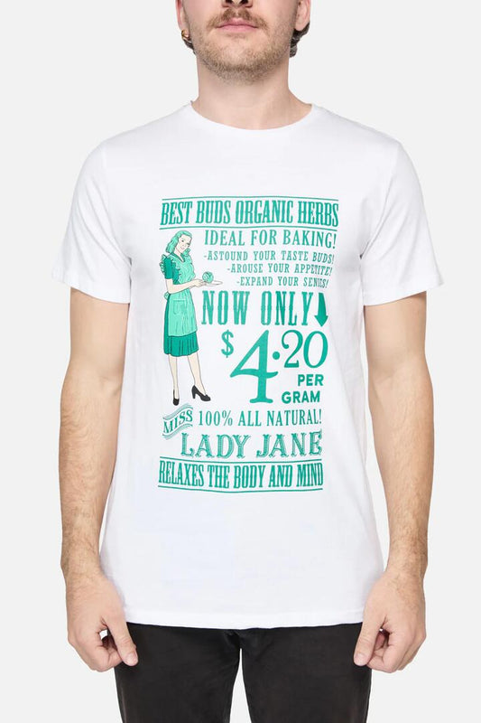 Image of a model wearing Tops. Productname: Organic Tee in White colour by brand - Pulp Kitchen