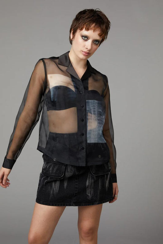 Image of a model wearing Tops. Productname: X-Ray Print Blouse in Black colour by brand - Black Friday