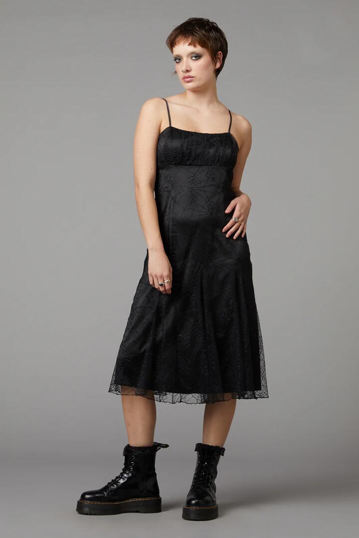 Image of a model wearing Dress. Productname: Interwebs Mesh Dress in Black colour by brand - Black Friday