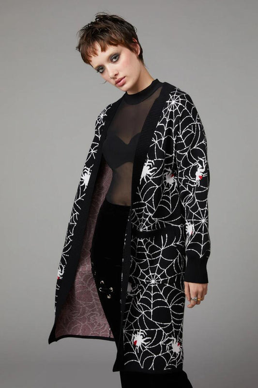 Image of a model wearing Outerwear. Productname: Arachnid Cardi in Black colour by brand - Black Friday