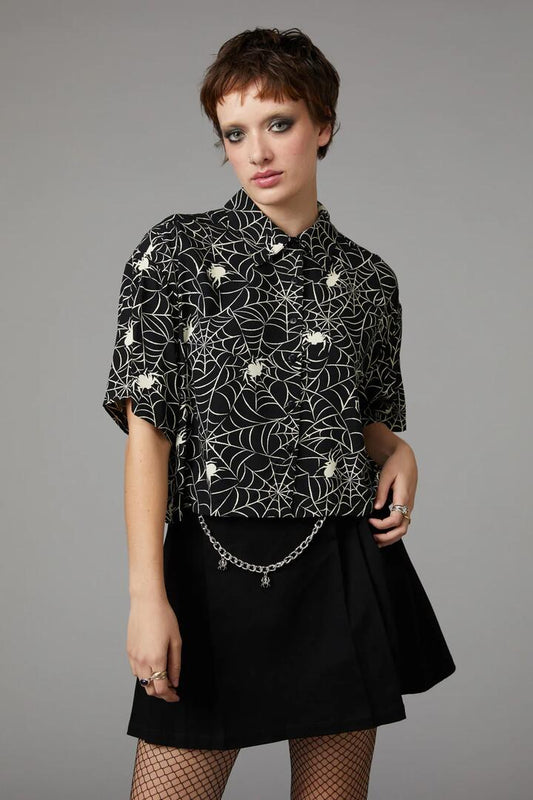 Image of a model wearing Tops. Productname: Arachnid Blouse in Black colour by brand - Black Friday
