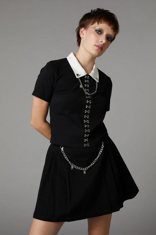 Image of a model wearing Tops. Productname: Strings Gothic Blouse in Black colour by brand - Black Friday