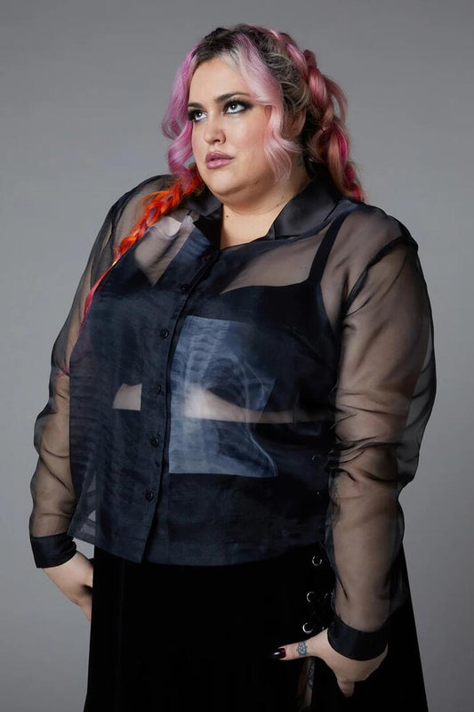 Image of a model wearing Tops. Productname: Curve X-Ray Print Blouse in Black colour by brand - Black Friday