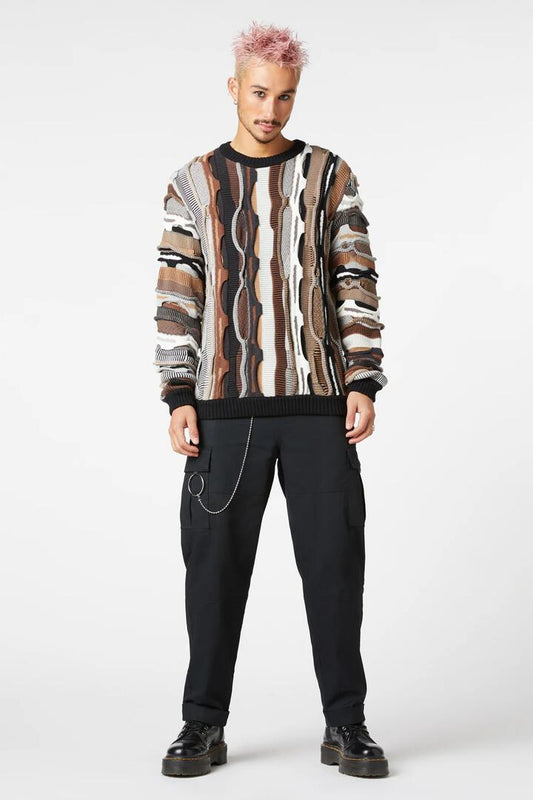 Image of a model wearing Tops. Productname: Corpse Textured Knit in Multi colour by brand - Dangerfield