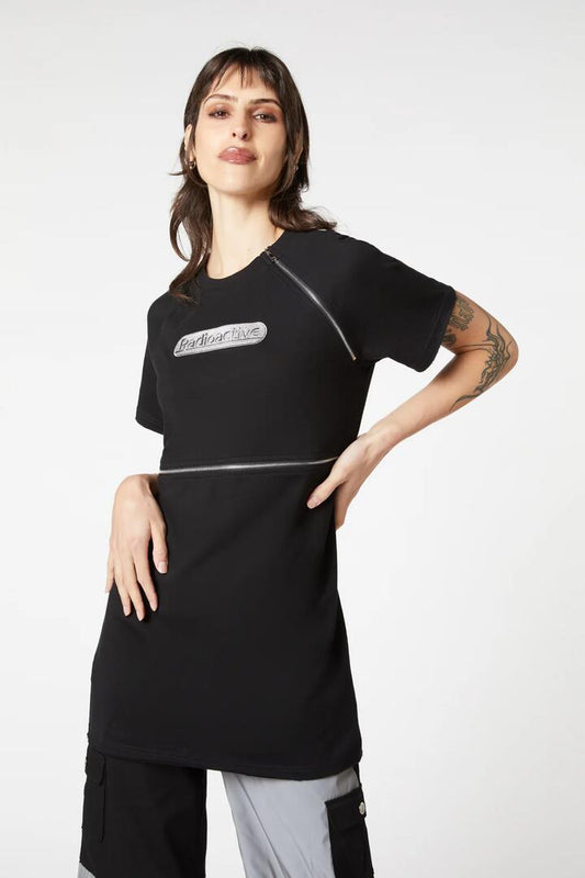 Image of a model wearing Dress. Productname: Radioactive Raver Tee Dress in Black colour by brand - Dangerfield