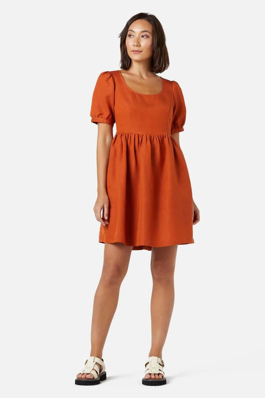 Image of a model wearing Dress. Productname: Liv Mini Dress in Ginger colour by brand - Princess Highway