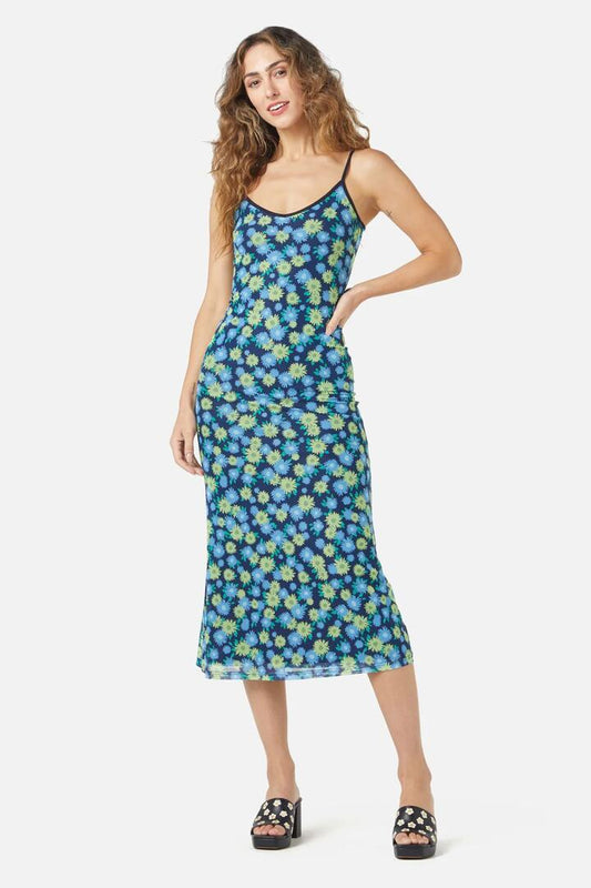 Image of a model wearing Dress. Productname: Thea Mesh Dress in Navy colour by brand - Princess Highway