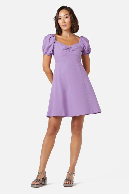 Image of a model wearing Dress. Productname: Wrenley Mini Dress in Lilac colour by brand - Princess Highway