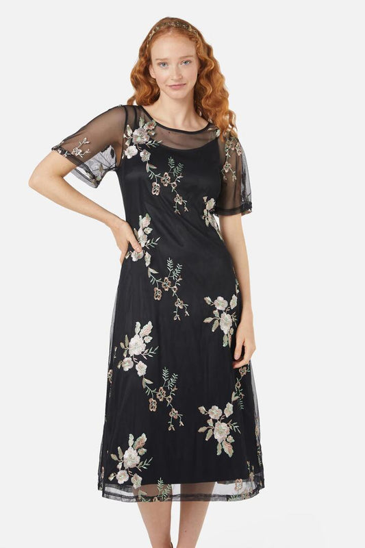 Image of a model wearing Dress. Productname: Vermouth Dress in Black colour by brand - Princess Highway