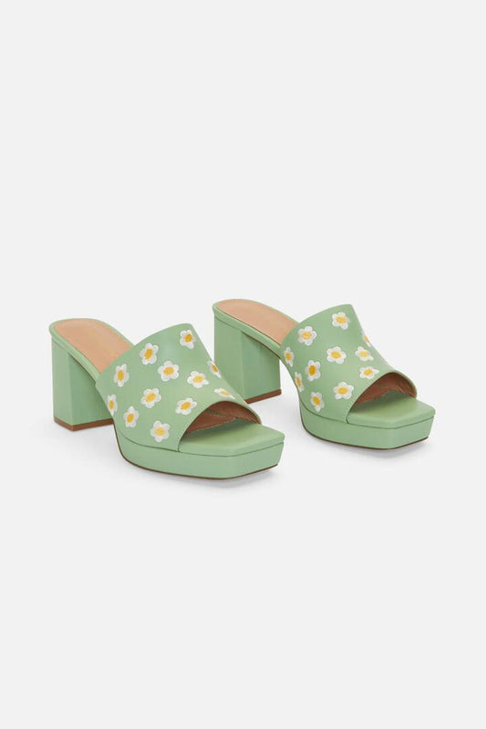 Image of Slippers. Productname: Daisy Embroidered Slide in Mint colour by brand - Princess Highway