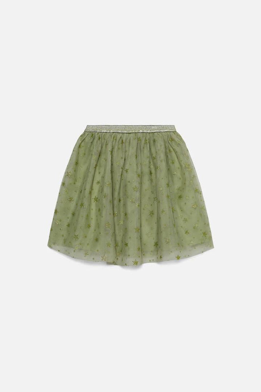 Image of a model wearing Skirts. Productname: Pretty Tulle Kids Skirt in Green colour by brand - Princess Highway Kids
