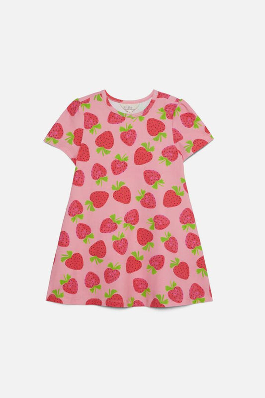 Image of a model wearing Dress. Productname: Strawberry Kids Dress in Pink colour by brand - Princess Highway Kids