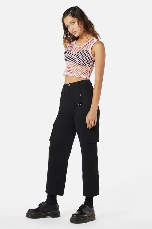 Image of a model wearing Pants. Productname: Jagger Cargo Pants in Black colour by brand - Dangerfield