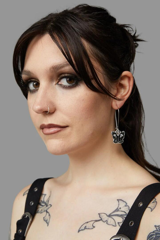 Image of Earrings. Productname: Butterfly Skull Earrings in Black colour by brand - Black Friday