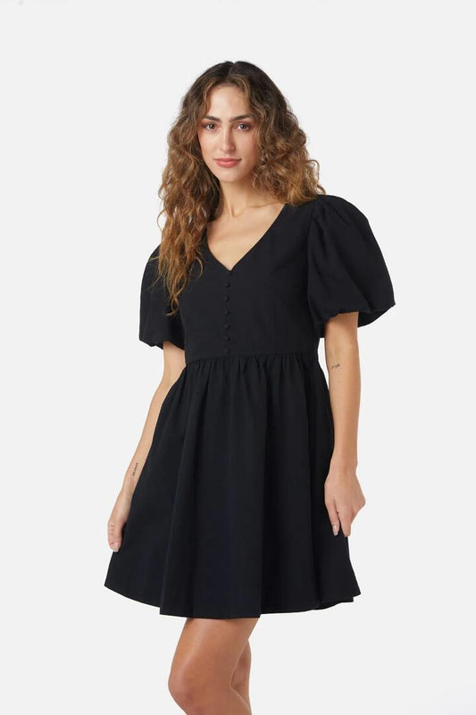 Image of a model wearing Dress. Productname: Aubrey Mini Dress in Black colour by brand - Princess Highway