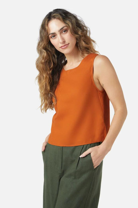 Image of a model wearing Tops. Productname: Hatty Top in Toffee colour by brand - Princess Highway