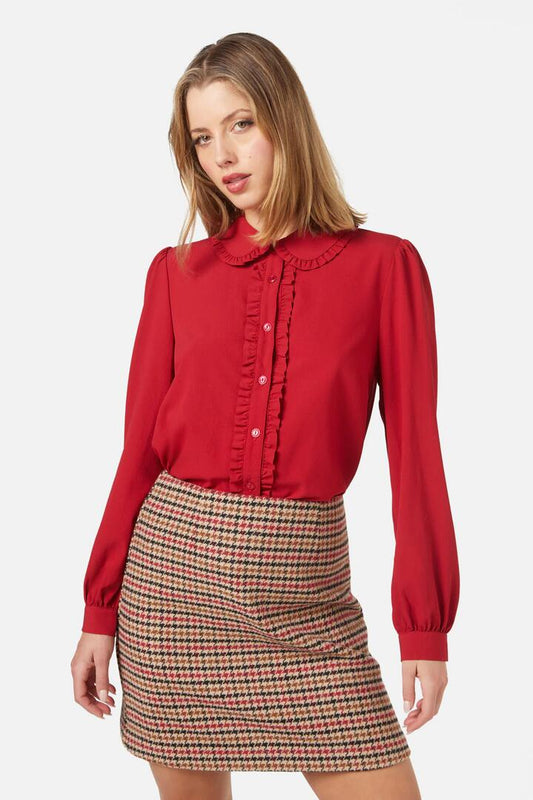 Image of a model wearing Tops. Productname: Daphne Blouse in Cherry colour by brand - Princess Highway