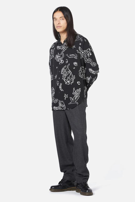 Image of a model wearing Tops. Productname: Shadows LS Shirt in Black colour by brand - Black Friday