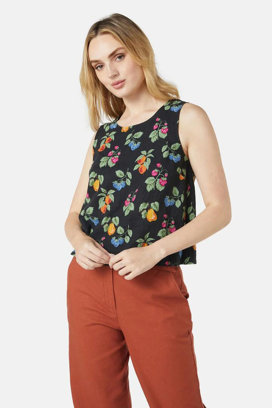 Image of a model wearing Tops. Productname: French Fruit Shell Top in Black colour by brand - Princess Highway