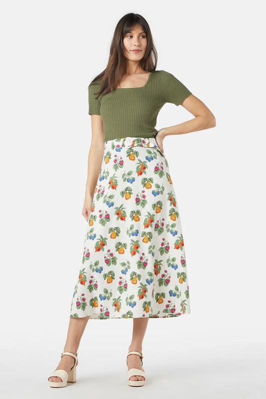Image of a model wearing Skirts. Productname: French Fruit Skirt in Cream colour by brand - Princess Highway