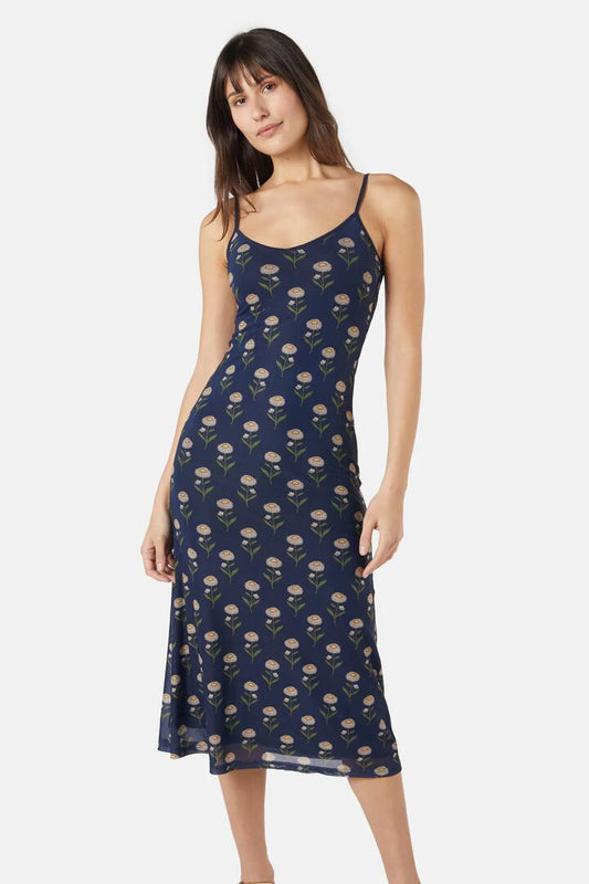 Image of a model wearing Dress. Productname: Strawflower Mesh Dress in Navy colour by brand - Princess Highway