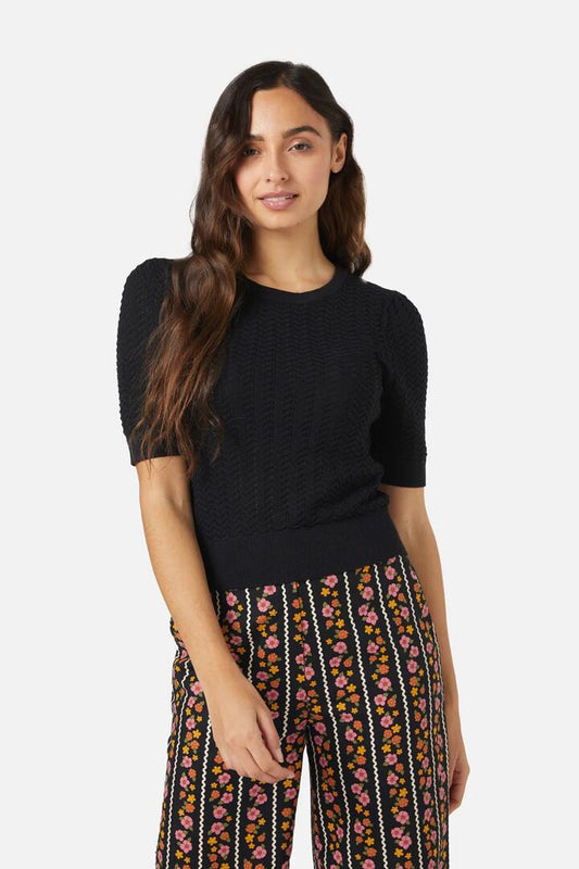 Image of a model wearing Tops. Productname: Tori Knit Top in Black colour by brand - Princess Highway