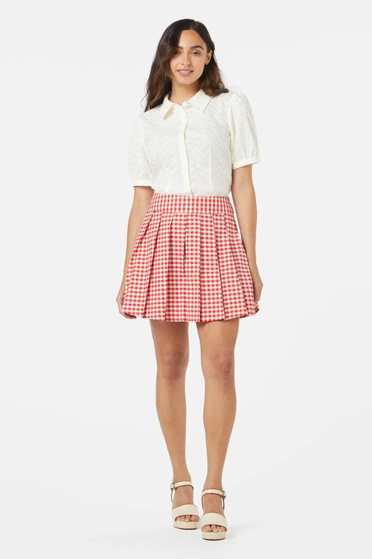 Image of a model wearing Skirts. Productname: Callie Check Skirt in Black colour by brand - Princess Highway