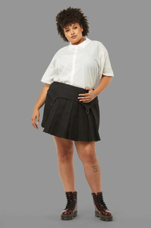 Image of a model wearing Skirts. Productname: Curve Homesick Mini Skirt in Black colour by brand - Black Friday
