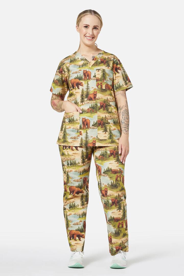 Image of a model wearing Uniforms & Workwear. Productname: Beary Cute Scrub Set in Multi colour by brand - Scrubs With Love
