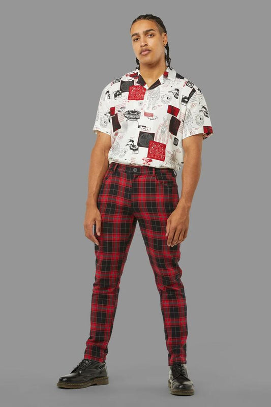 Image of a model wearing Pants. Productname: Stewart Pant in Red colour by brand - Black Friday