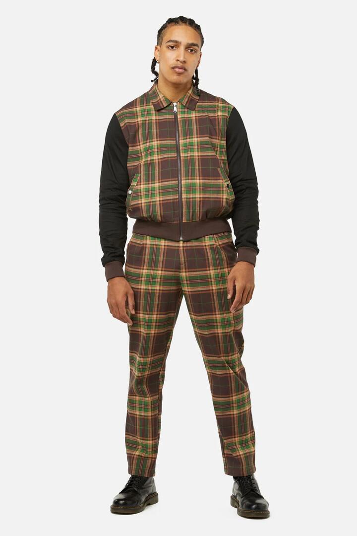 Image of a model wearing Outerwear. Productname: Triassic Tartan Contrast Jacket in Brown colour by brand - Dangerfield