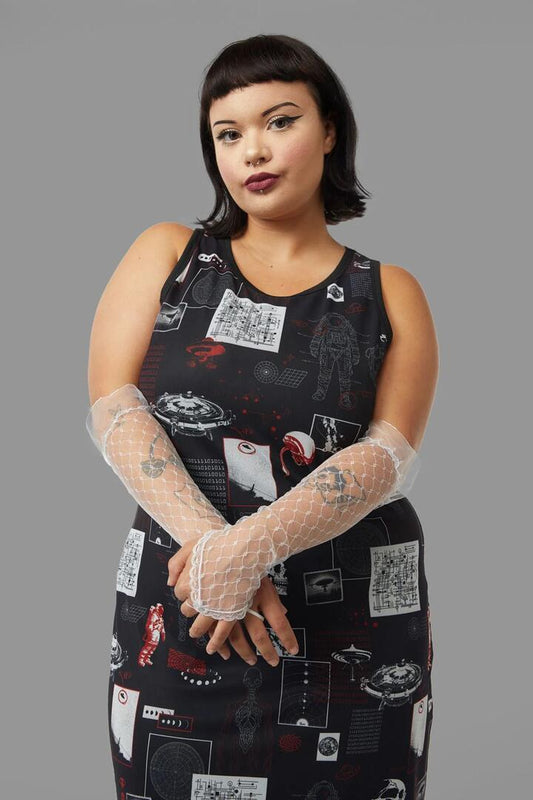 Image of Accessories. Productname: Lace Ruffle Long Fingerloop Gloves in White colour by brand - Black Friday
