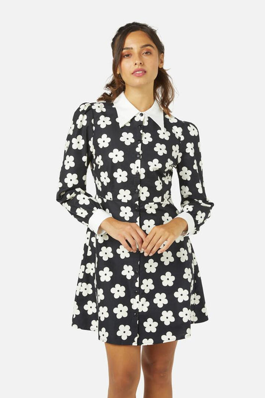 Image of a model wearing Dress. Productname: Gigi Daisy Dress in Black colour by brand - Princess Highway
